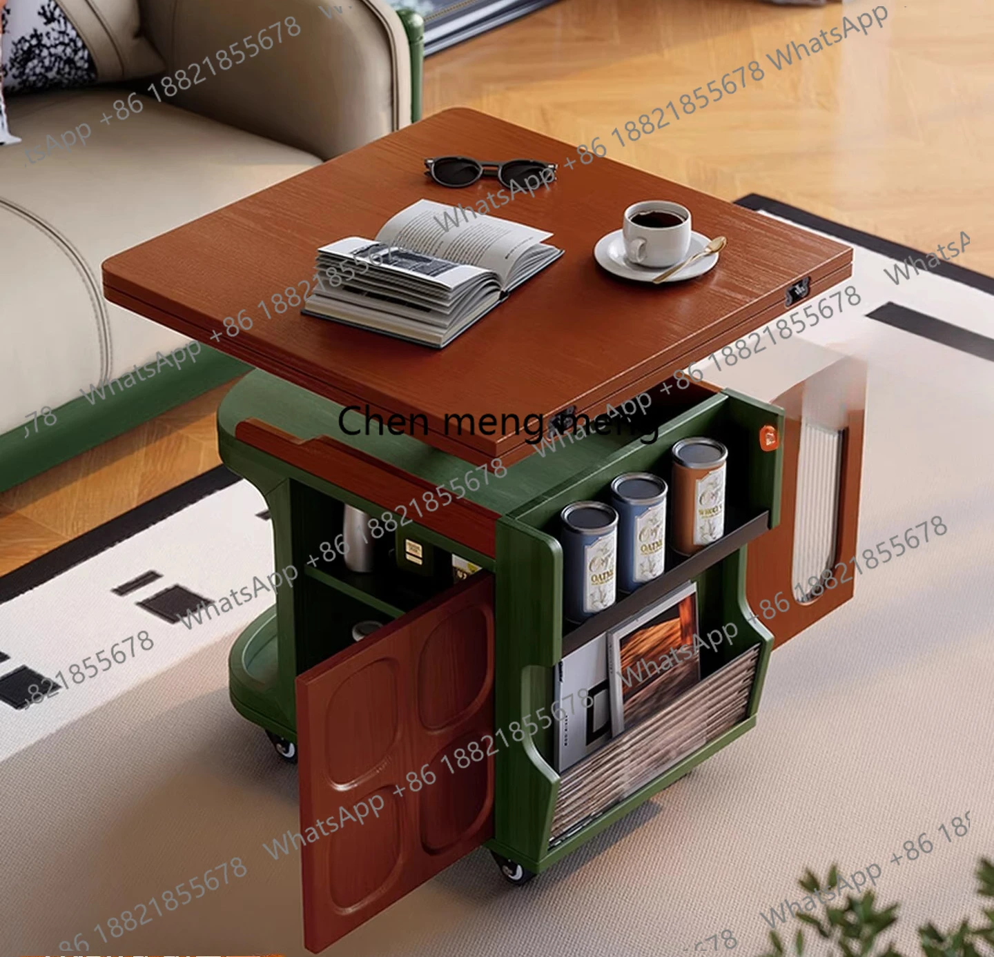 

French retro style sofa side cabinet side cabinet mobile folding coffee table movable lifting