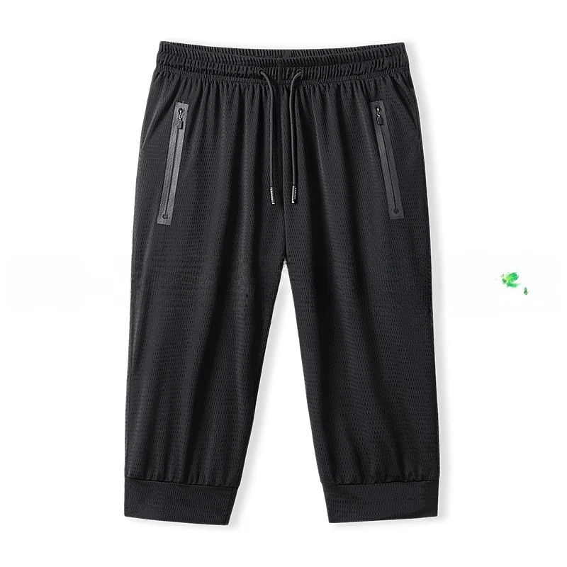 

plus Size Summer Ice Silk Hollow out Elastic Waist Pants Men's Loose Fit Casual Trousers Youthful Sle Home Comfort Wear