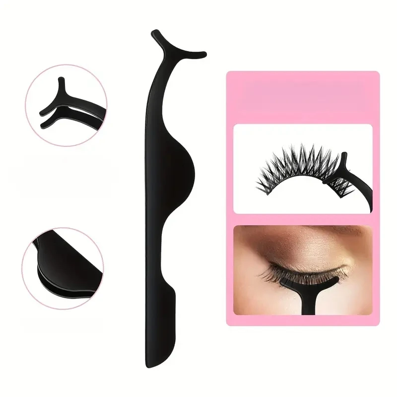 Pinzas para pestañas de acero inoxidable, herramienta de fácil agarre para aplicación y eliminación sin esfuerzo, color negro/rosa, 1 ud.