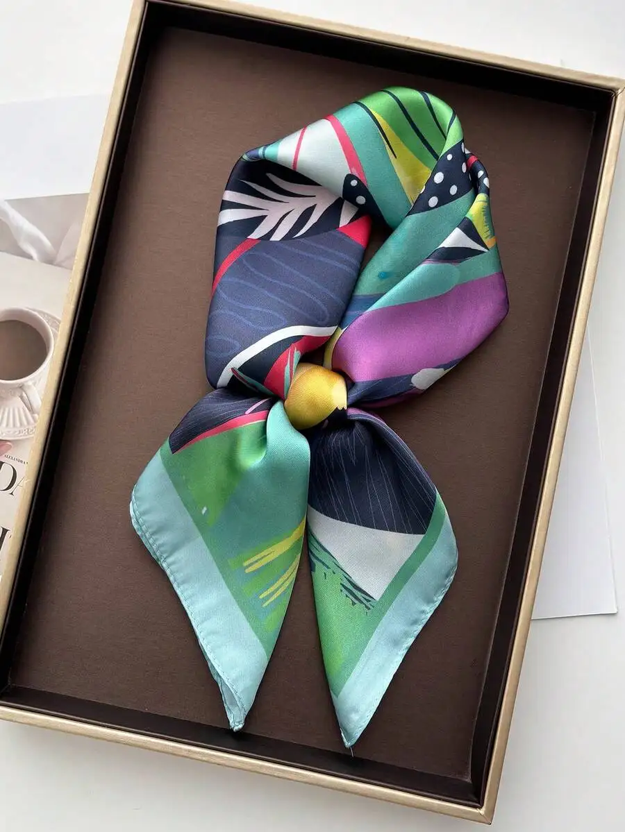 

70x70cm Women Satin Printed Square Scarf Necktie Headband Travel Holiday Accessory