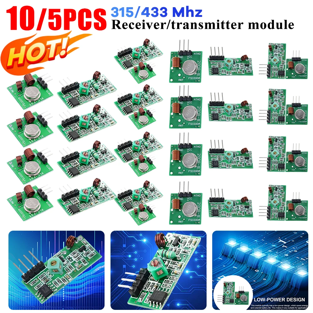 315/433 Mhz Wireless RF Transmitter Receiver Module 3.5-12V/DC5V Remote Control Module 10MW Transceiver Module for Arduino DIY