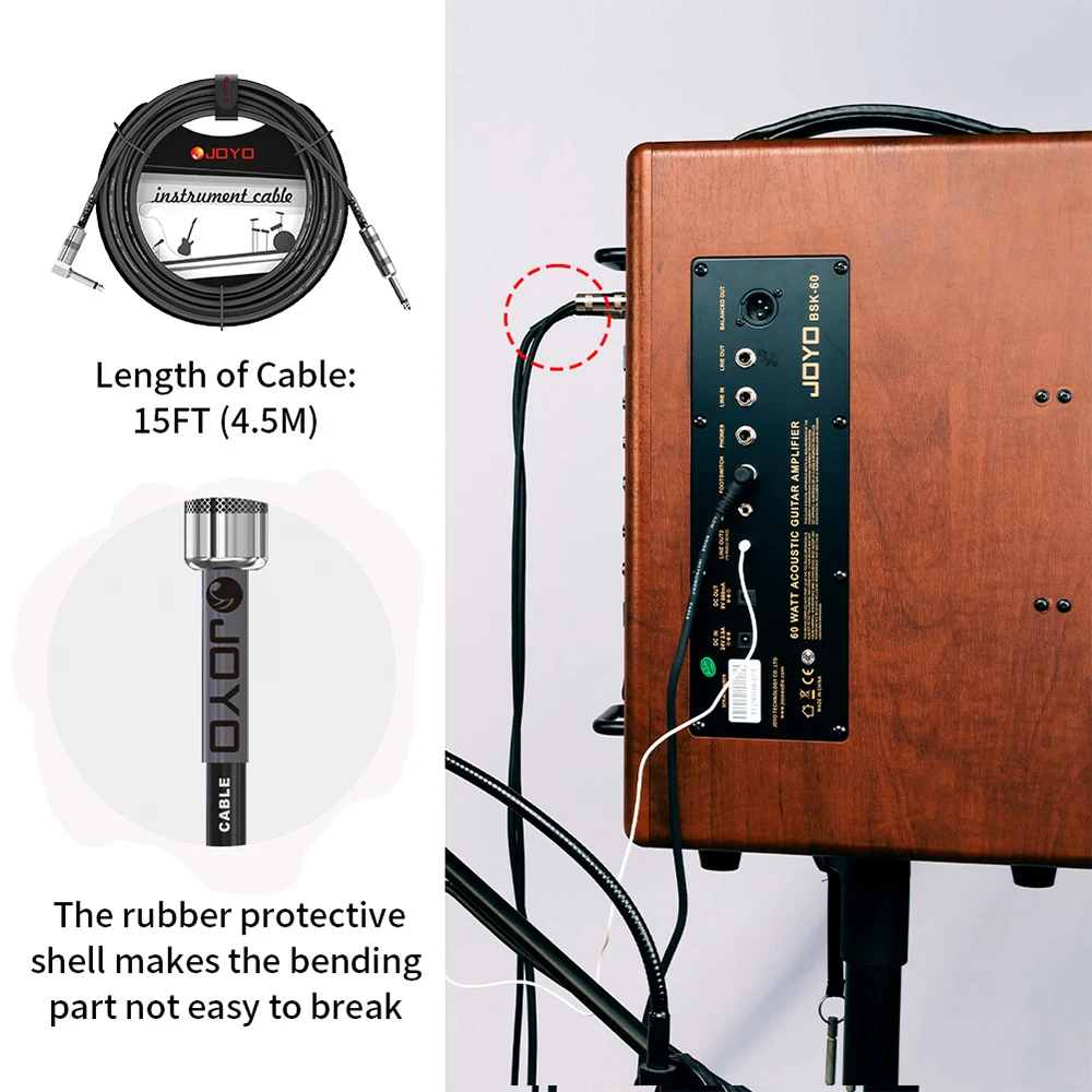 JOYO CM-12 Guitar Cable Noise Reduction Professional Audio Instrument Bass Guitar Amp Cable with 1/4 Inch Right-Angle Connector