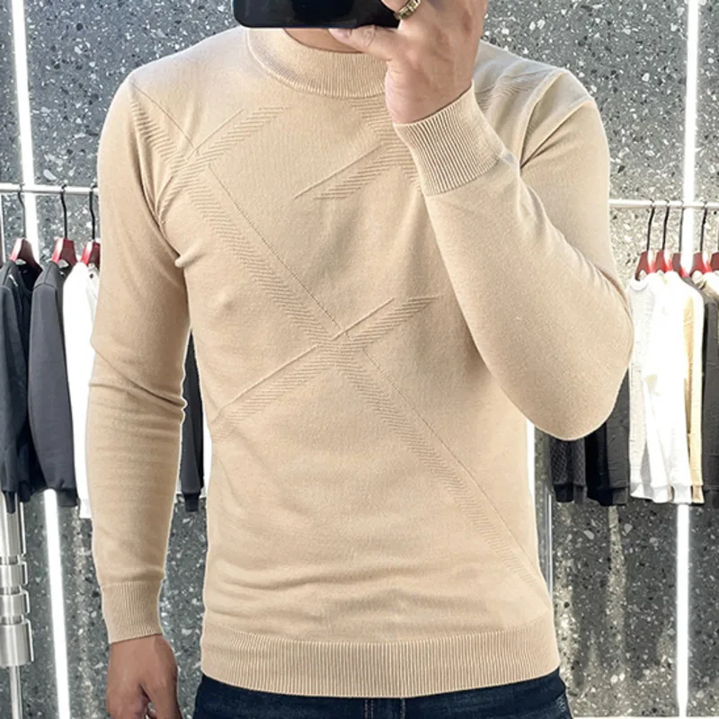 Fall Men Khaki Black Sweter Solid Color Striped Printing Pullover Sweater  Korean Sweater Designer Fashion Knit Pullover Sweater