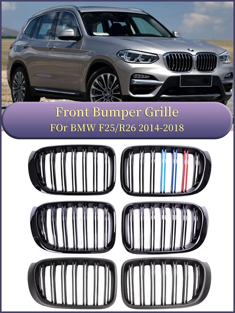 

For BMW X3 X4 F25 F26 2014-2018 Double Slat Gloss Black Racing Grille Front Bumper Kindey M Style Facelift Grill Car Accessories