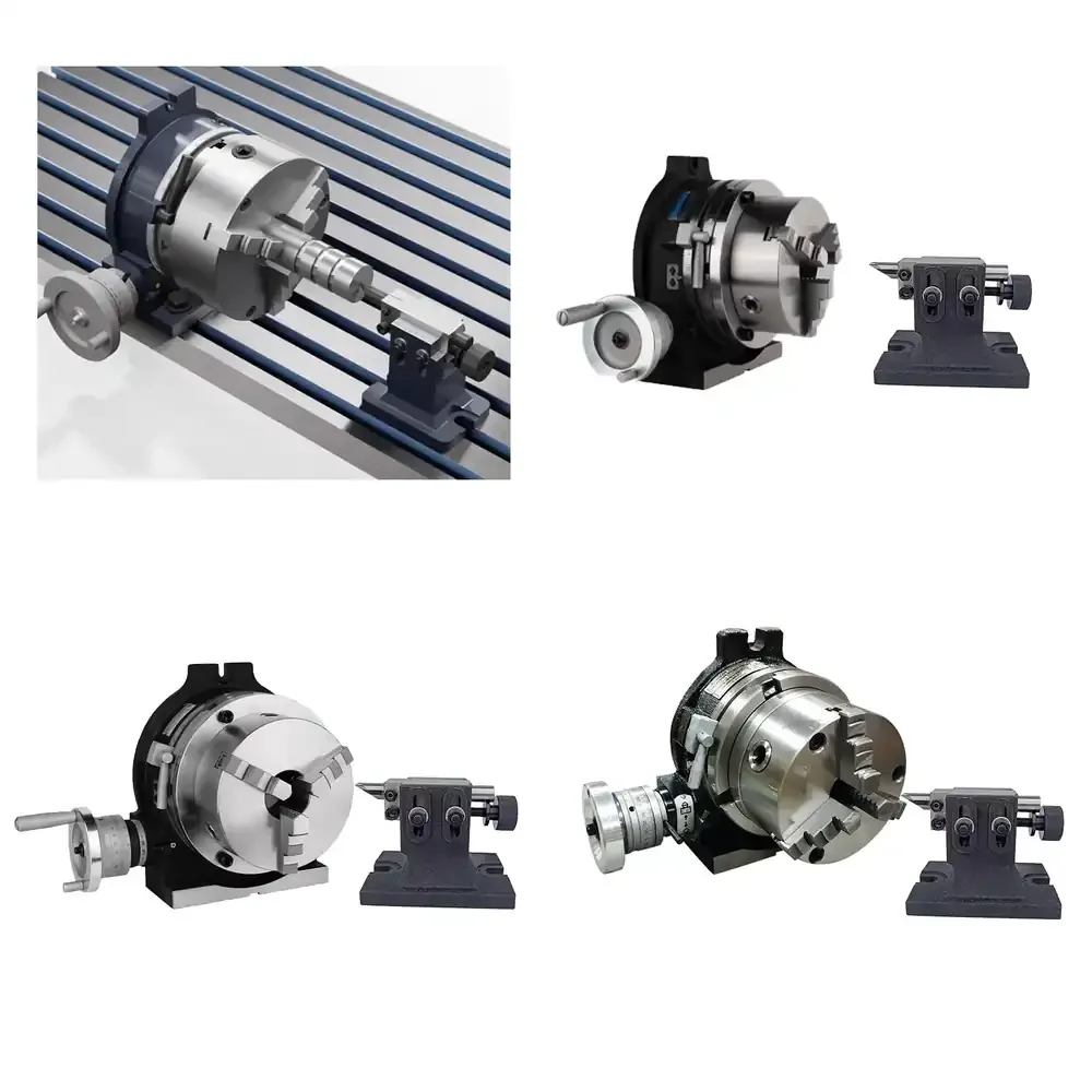 HV4/TSL100 Horizontal Vertical Rotary Table with 80MM 3-jaw Lathe Chuck and Taistock for Cnc Drilling Milling Engraving