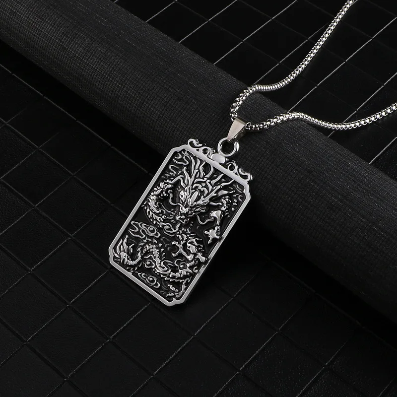 Zodiac Dragon Head Pendant Men's Vintage Necklace Korean Edition Student Pendant Personalized Decoration Long Sweater Chain Acce