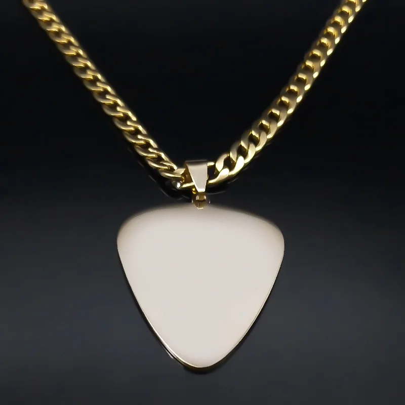 Hip Hop Guitar Pick Bass Note Necklace for Men Stainless Steel Gold Plated Music Lovers Pendant Necklaces Jewelry colar N3003GD