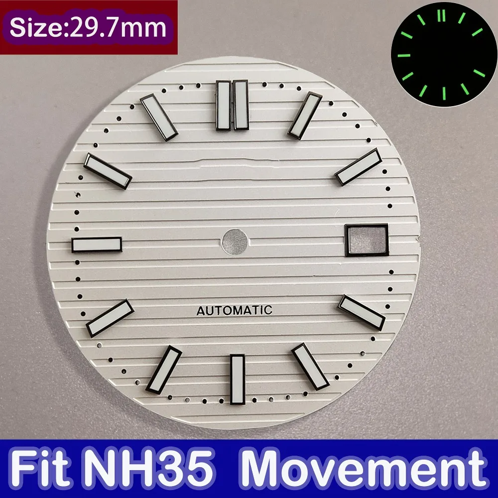 NH35 Dial 29.7mm Nautilus Dial Watch Green Luminous Dial Men‘s Watch Fits NH35 Movement Watch Accessories Watch Repair Tool
