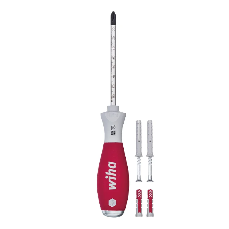 Wiha 41289 Dowel Racket Set SoftFinish Tap Screwdriver PH2 6 mm Round 4 Dowels 208Grams High Quality Material Easy Operation