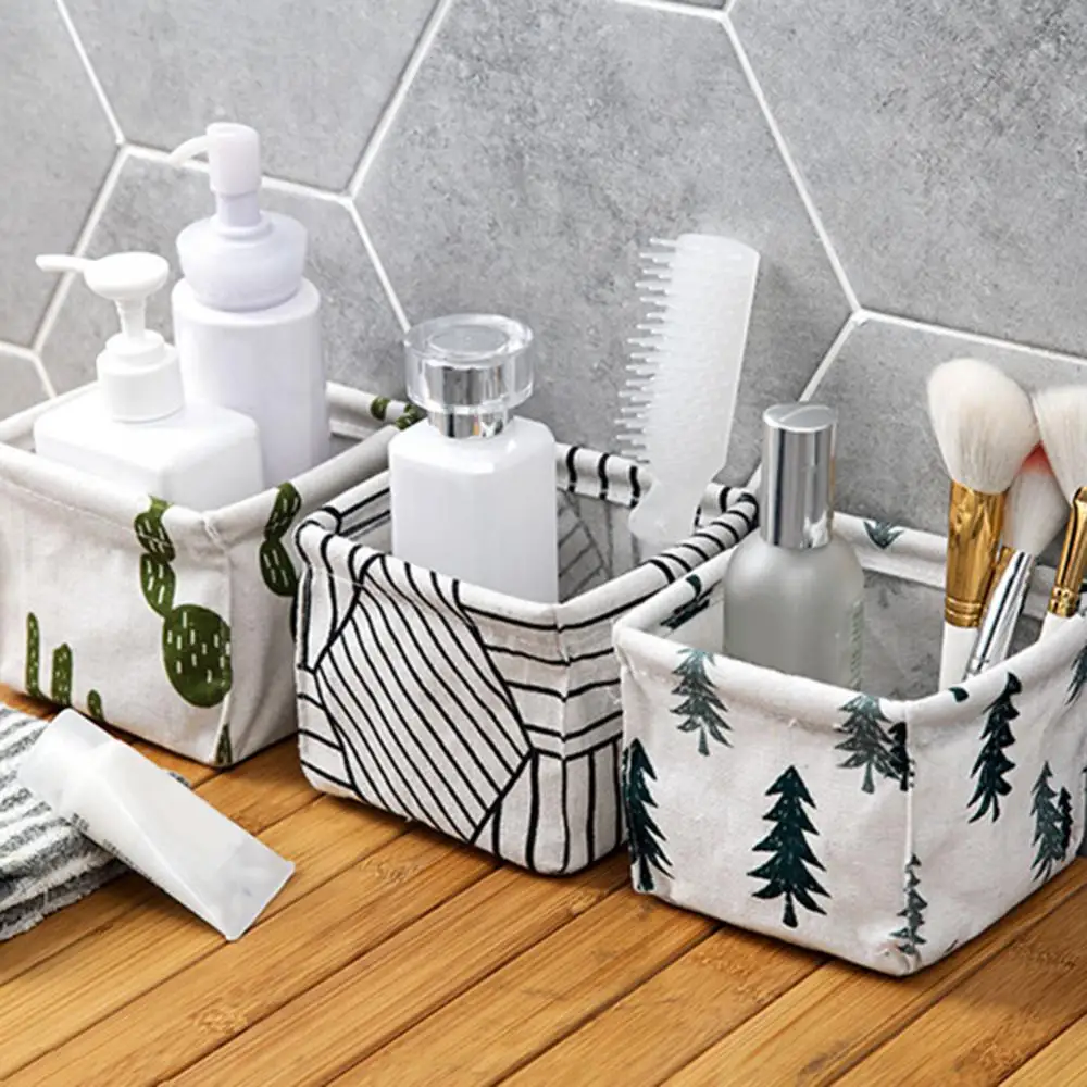 Desktop Storage Basket Tree Stripe Cactus Home Desktop Box Sundries Organizer Foldable Storage Basket Cosmetic Organizer