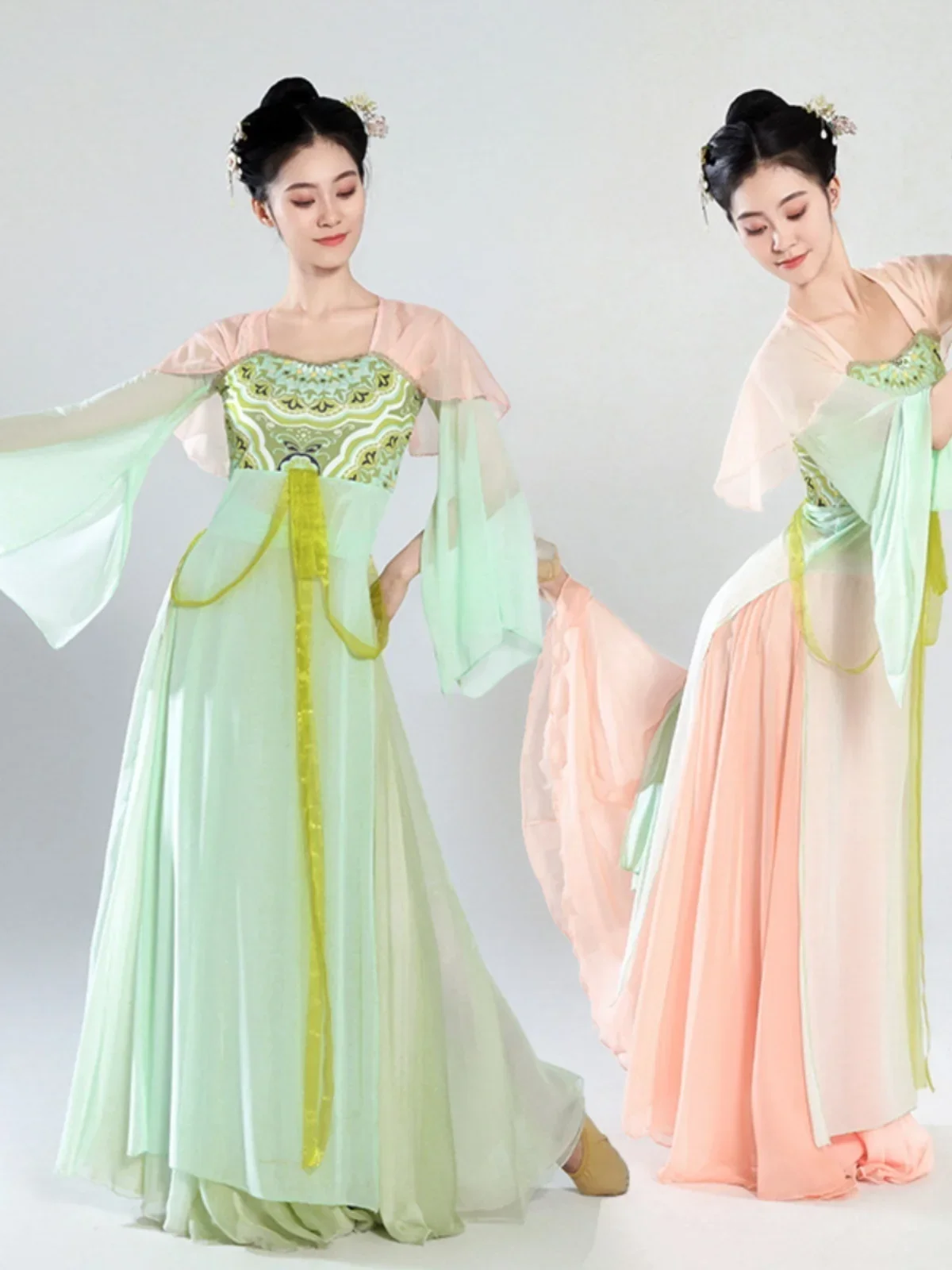Classical Dance Costum Ethereal Folk Dance Dress Performance Costume Ethnic Style Gauze Dress Practice Outfit Han Dance Wear Set