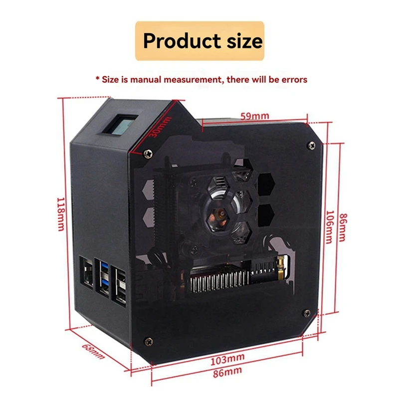 Para raspberry pi 5 abs mini torre ventilador kit jst 4 pinos porta ventilador kit com 0.96 Polegada kit de exibição oled