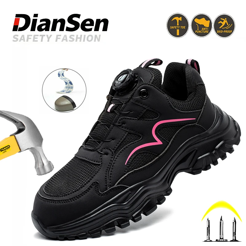 

Дышащие женские ботинки, защитная обувь, противоударные, противопрокольные защитные ботинки, рабочая обувь, женская неразрушимая обувь с поворотной кнопкой