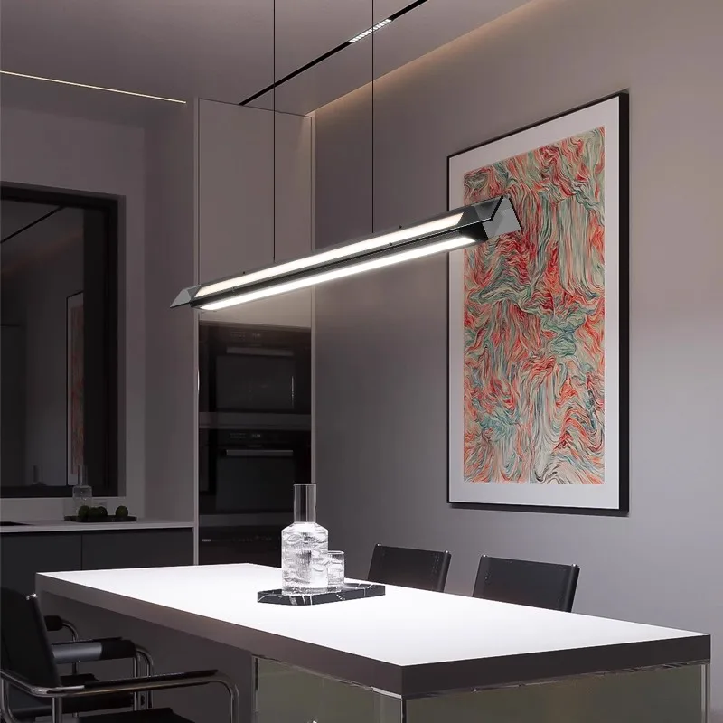 Italian minimalist prism restaurant pendant light, postmodern glass eye protection long dining table, bar counter main light