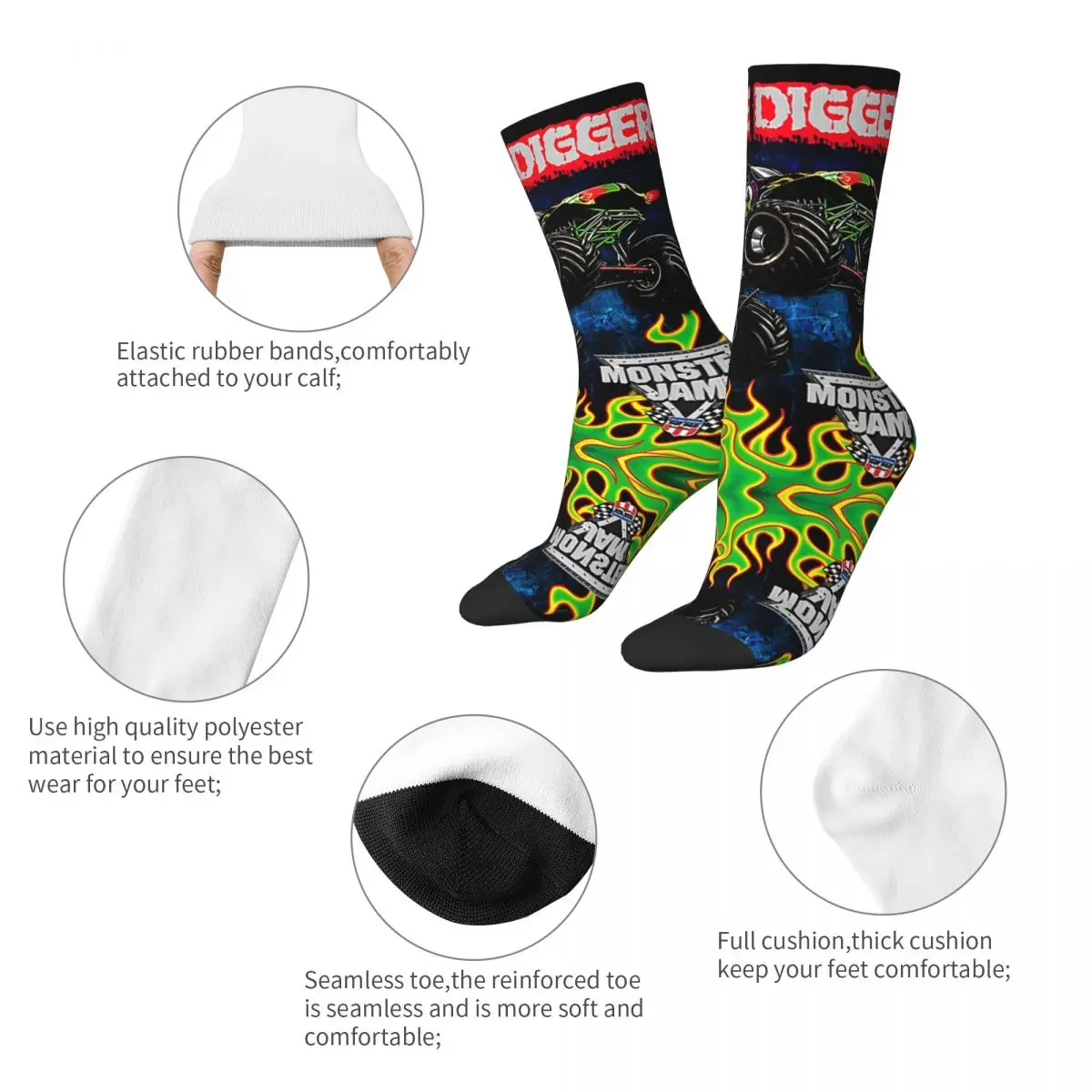 Cool Grave Digger Jump Monster Jam Monster Trucks Soccer Socks Polyester Long Socks for Women Men Non-slip