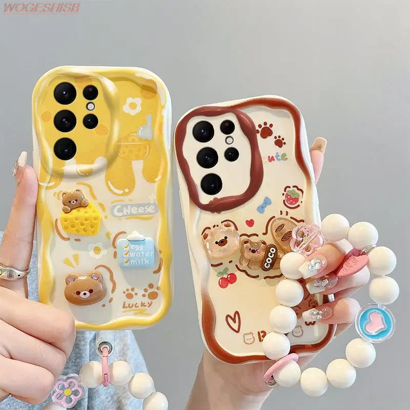 Cream Cake Holder Case for Samsung Galaxy S23 S22 S21 S20 FE Plus Ultra M10 M01 M02 M11 M12 M22 M32 M54 A10 A20 A30 A50 Bracelet