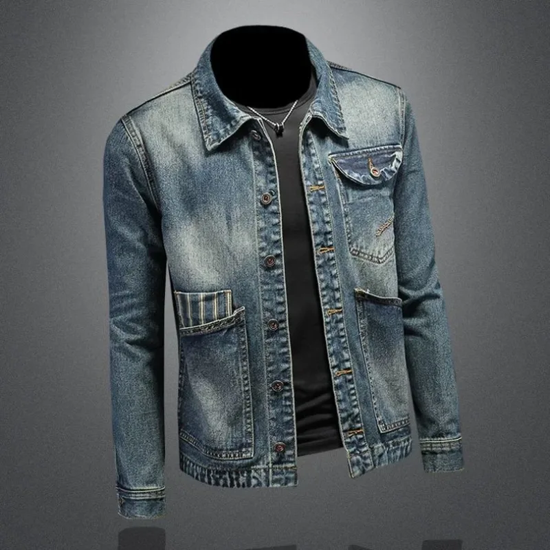 New Men's Vintage Denim Jacket Street Trend Motorcycle Jacket Casual Loose Y2K Hip Hop Fashion Loose Men's Coat Men's Clothing