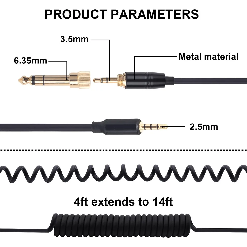 Extension de câble de remplacement pour écouteurs sans fil Bluetooth Edifier, enroulé à ressort, 6.35mm, W670BT, W675BT