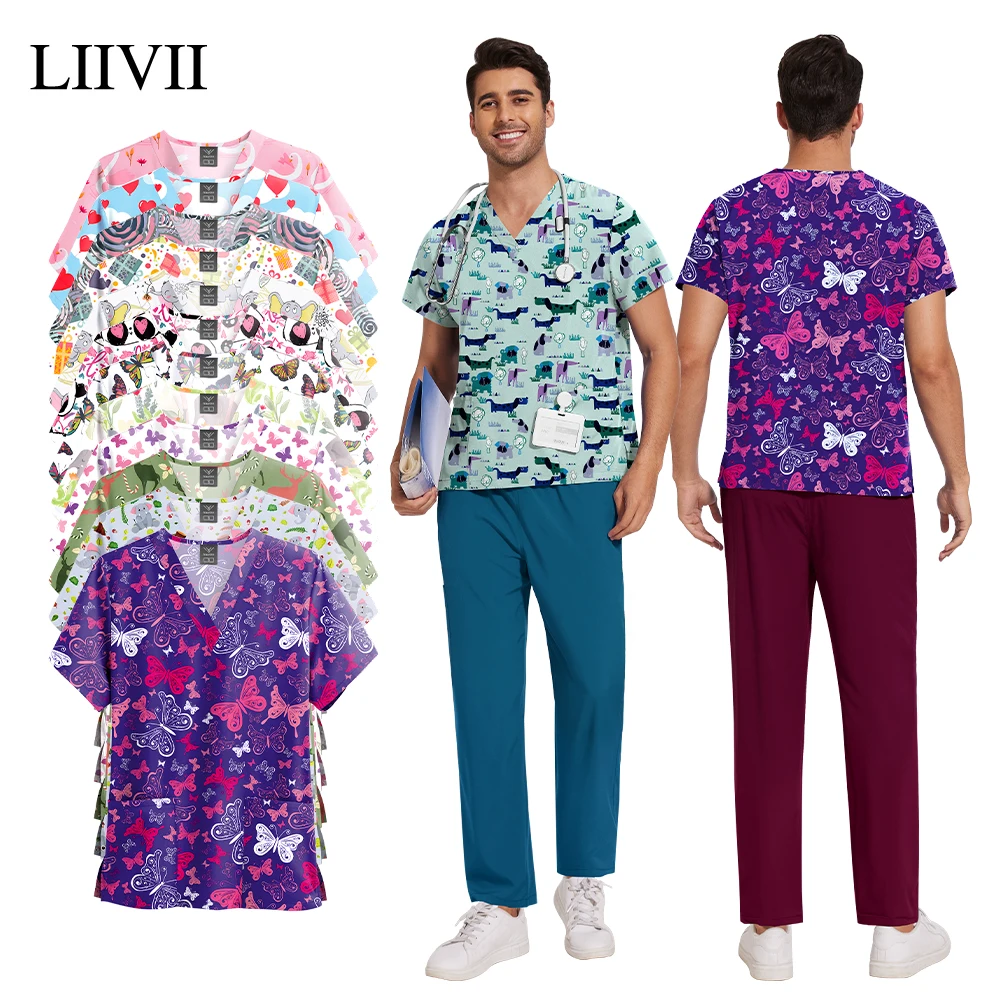 Vendita all'ingrosso Abito chirurgico Infermiera medica Uniforme Bellezza SPA Abbigliamento da lavoro Abbigliamento infermieristico dentale Sanità Scrub Set Donna Top + Pantaloni Suit