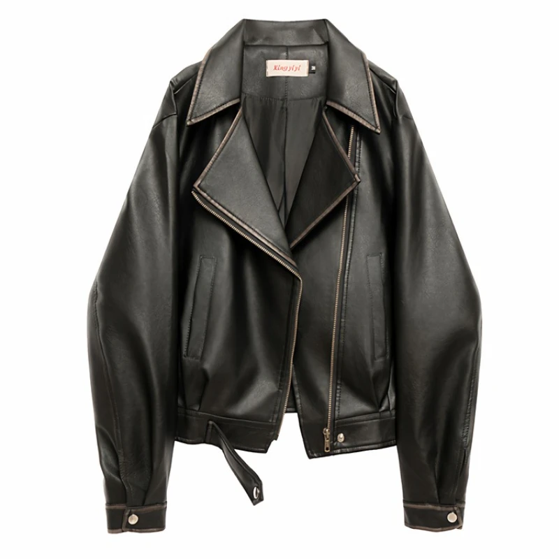 2025 New Retro PU Leather Jacket for Women Spring Autumn Korean Style Fashionable Coats  Punk Style Faux Leather Short Jacket