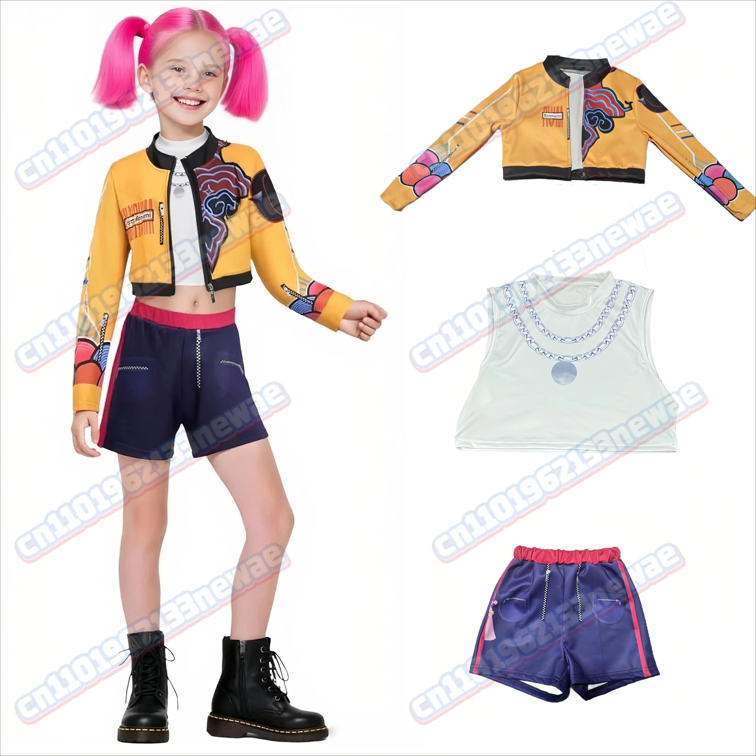 MINISO K-POP 악마 헌터 Rumi Mira Zoey 코스프레 의상 세트 어린이 할로윈 탑 바지 티셔츠 스커트 애니메이션 액세서리 앙상블