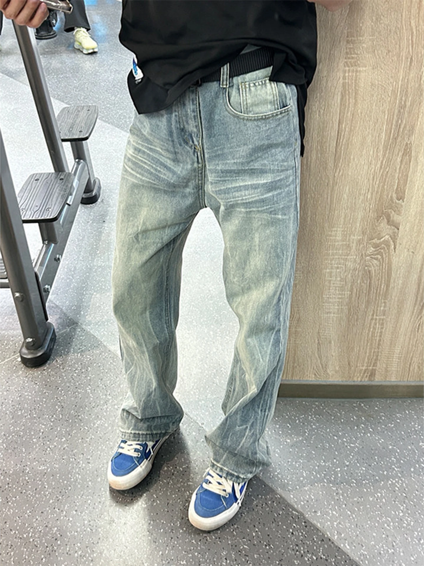 

Cleanfit Men's Fce Lined Denim Jeans Lightning Pattern Bow Knife Flared Legs High Street Sle Slimming Leg Lengthening