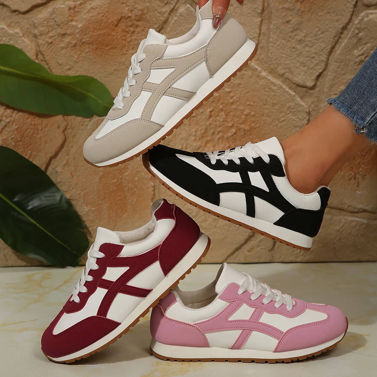 New Color-Blocked Forrest Gump Shoes for Women, Multi-Color Retro Lace-Up Sneakers, Lightweight Breathable Casual Low-Top Running Shoes