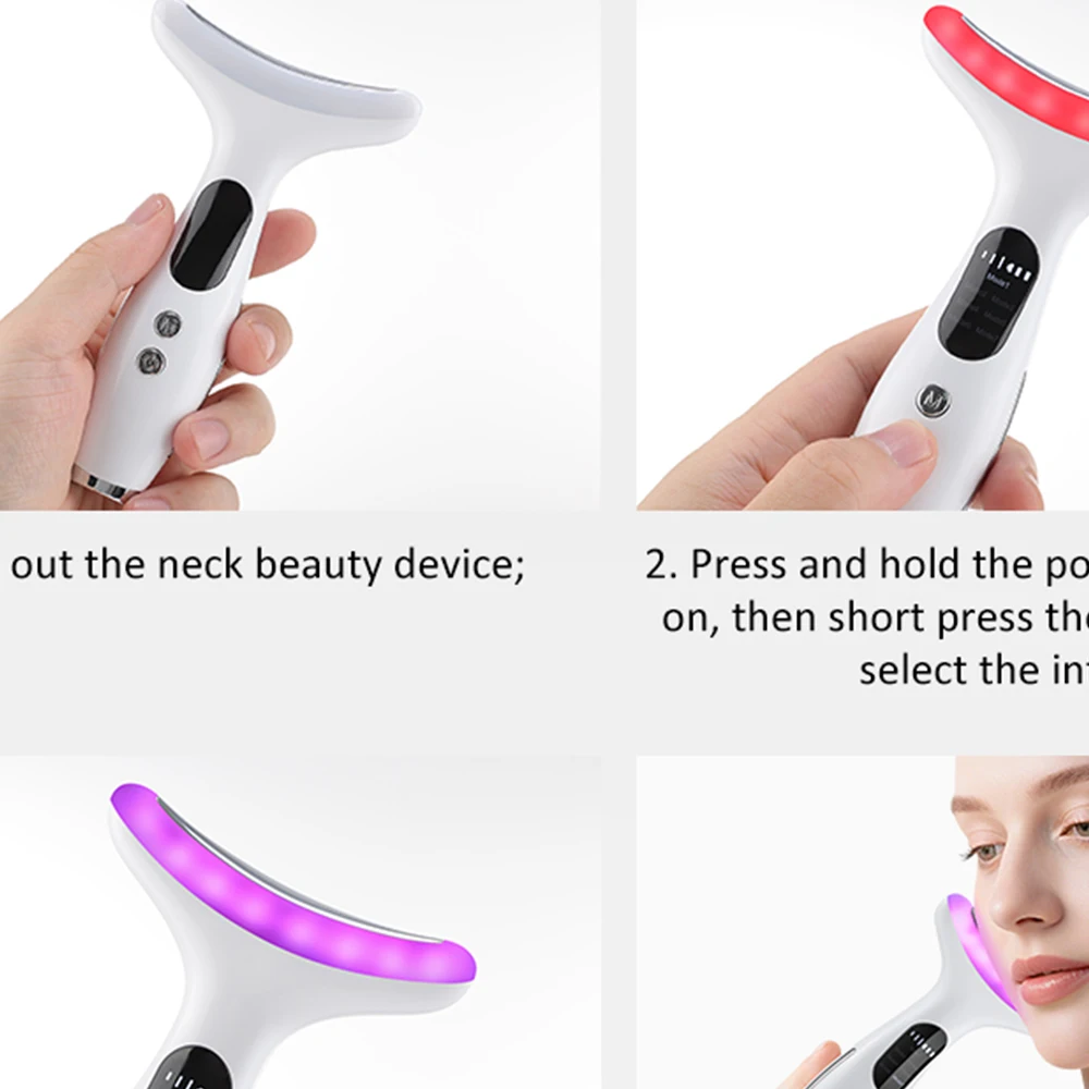 7 cores luzes led rosto pescoço dispositivo de beleza vibração massagem melhorar as linhas do pescoço uso doméstico máquina de levantamento facial 7 modos 3 níveis