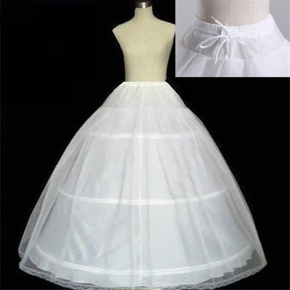 Hoge Kwaliteit Witte 3 Hoepels A- Line Petticoat Crinoline Slip Onderrok Voor Baljurk Trouwjurk