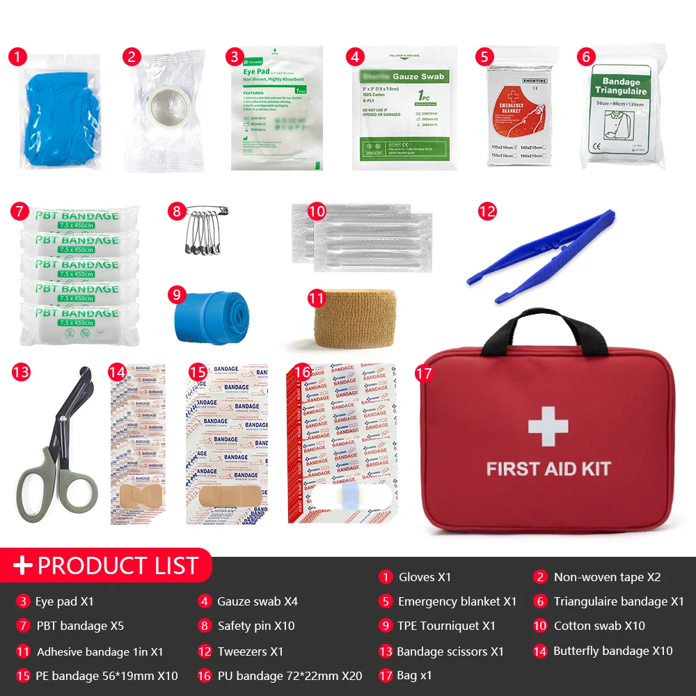 80pcs Multi-purpose First Aid Kit Emergency Medical Portable Bag for Outdoor Camping Hiking Home Emergency Rescue