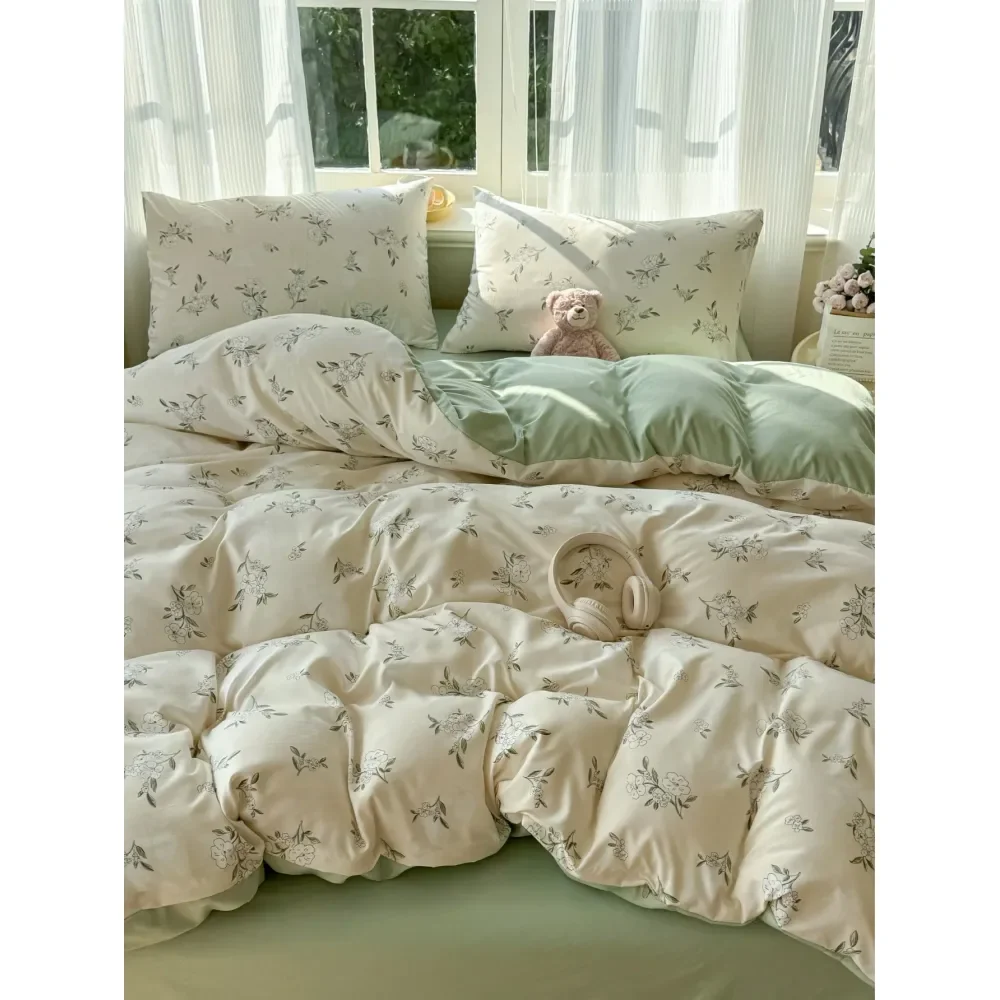 

3pcs Floral, Striped Plaid Pattern Duvet Cover Set, 1 Duvet Cover 1 2 Pillowcases No Filling, Soft Breathable Washable Fabric,