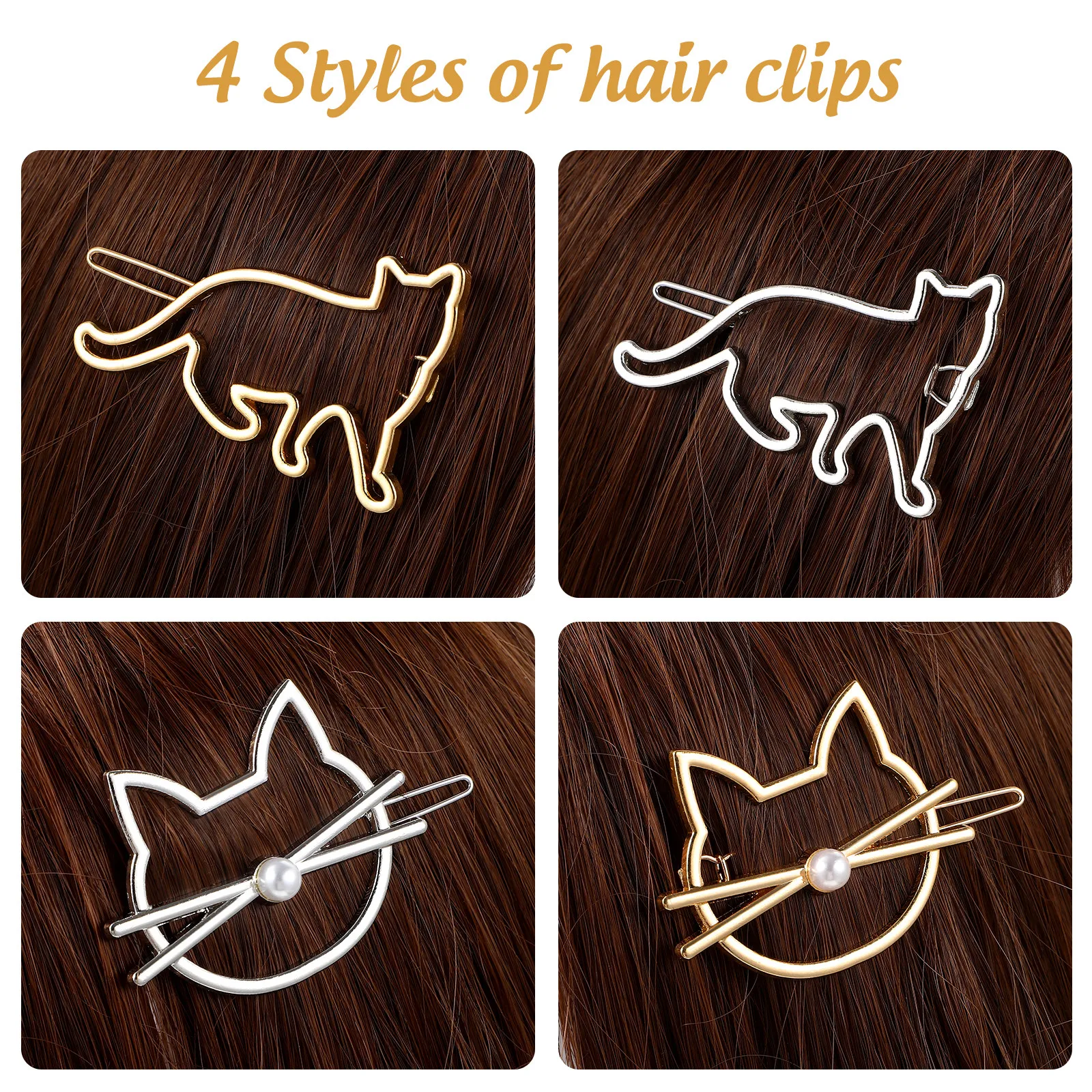 

4Pcs Cat Shaped Hair Barrettes Stylish Bangs Clips for Women Girls Fashion Hair Accessories Daily Use Bobby Pins