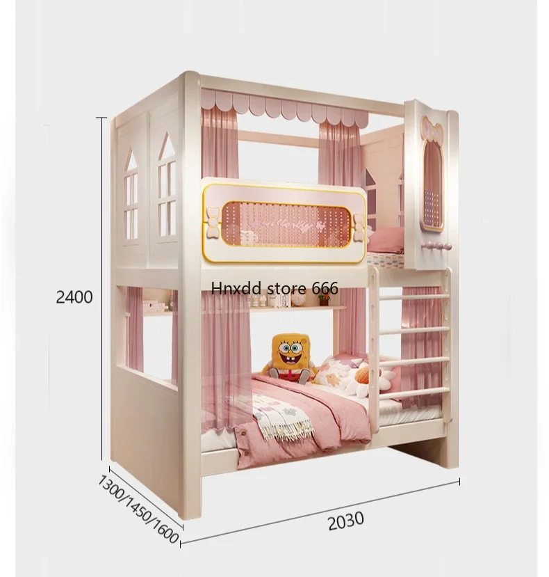 Children's bed bunk high and low tree house bed under same width girl princess castle bed