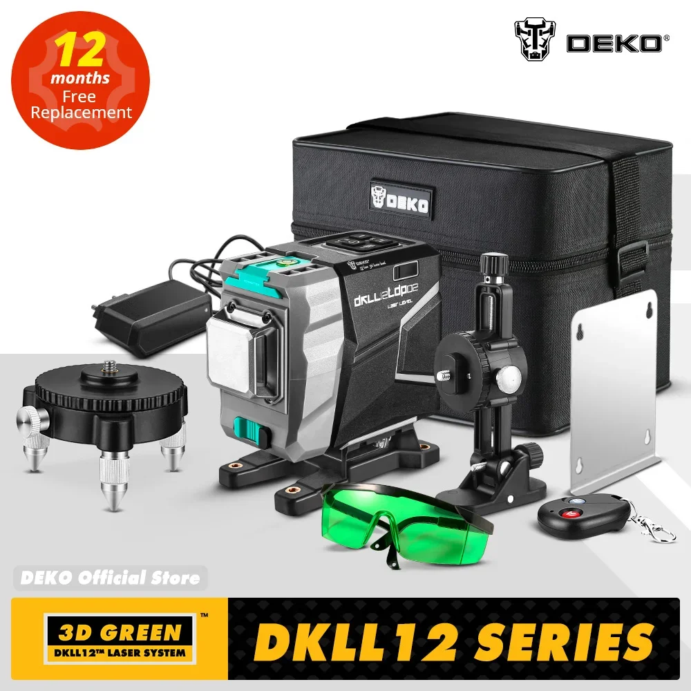 Nível Laser Verde Linhas Cruzes Horizontais e Verticais Auto Auto-nivelamento Alta Precisão Série Dkll12tdp02 520nm 12 Linhas Deko3d