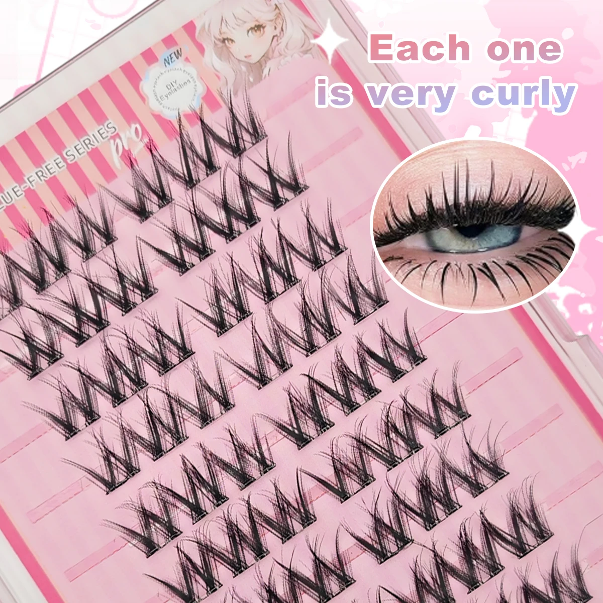 60pcs C Curl Cluster False Eyelashes Self-Adhesive 3-Second Press-On No Glue Needed Natural Look Lightweight Reusable for Daily
