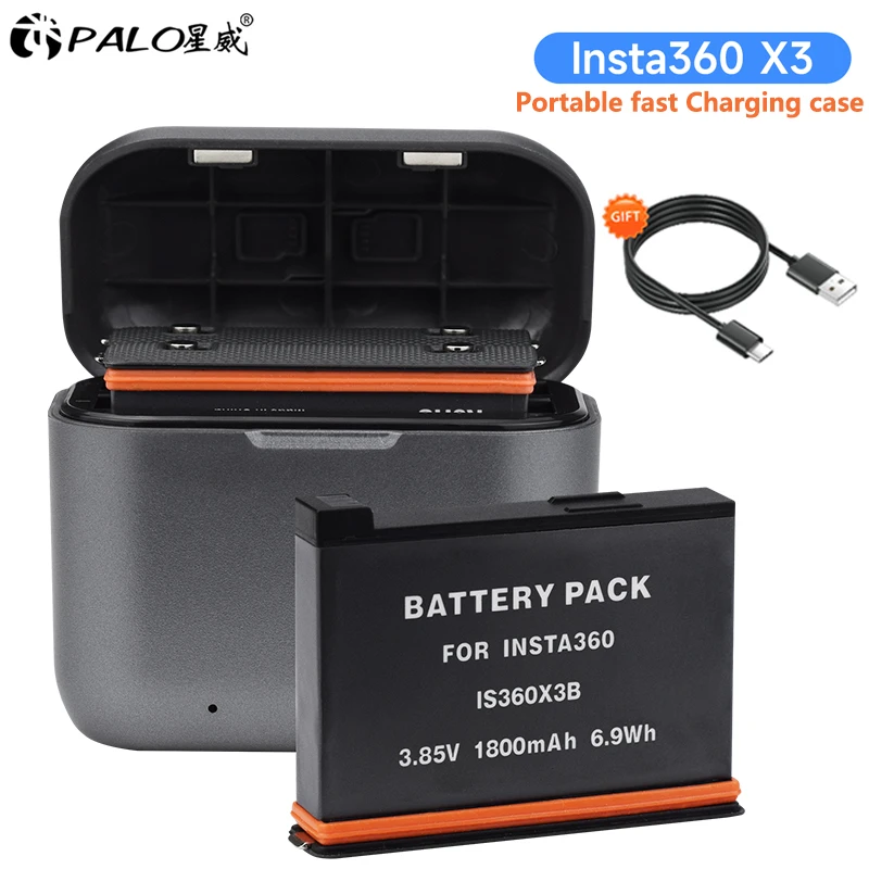 

Insta360 X3 Rechargeable Battery+2 Card Slot Fast Battery Charging Box with Type-C for Insta 360 X3 Action Camera Action Camera