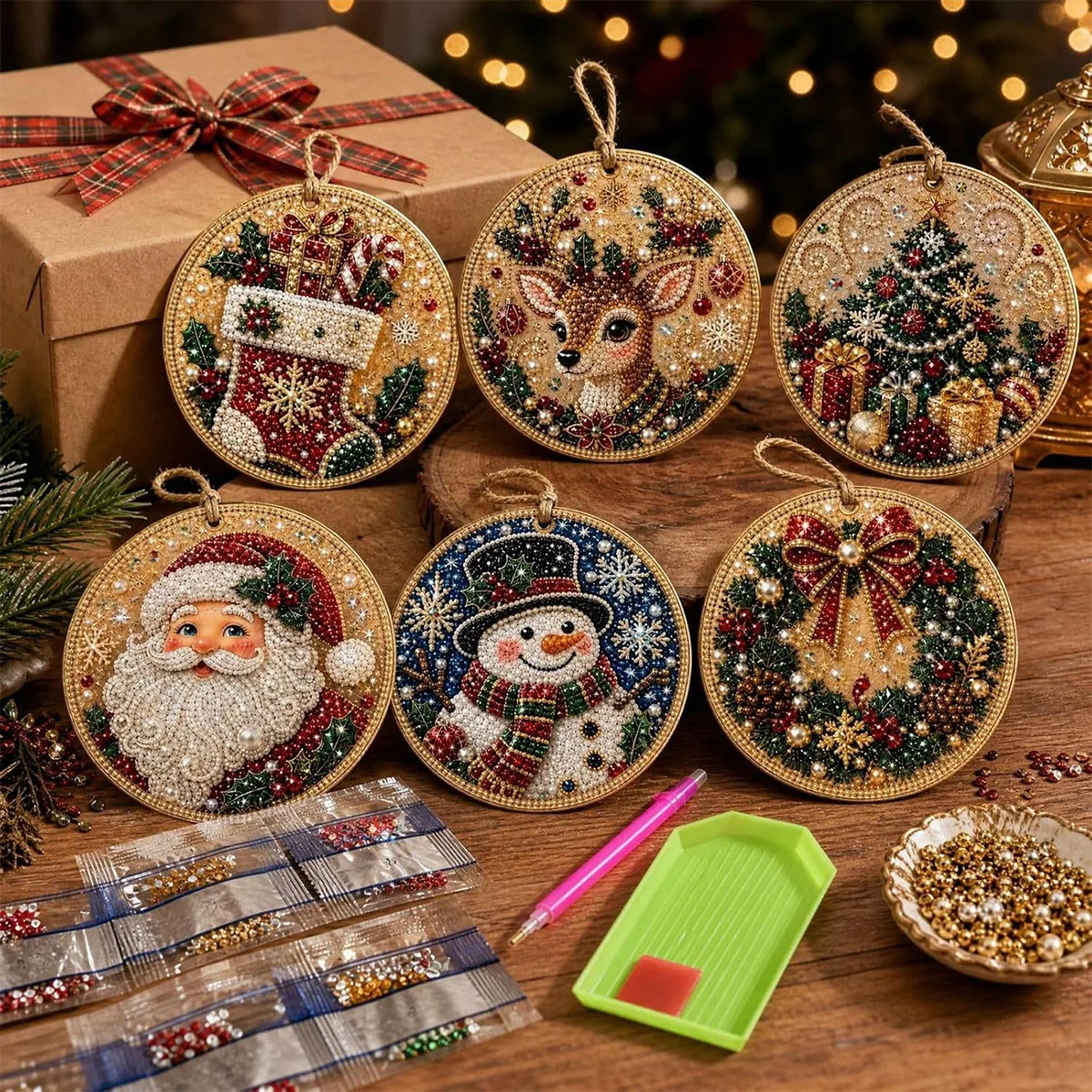 6-teiliges/4-teiliges Weihnachts-Diamantmal-Set, handgefertigte Weihnachtsbaum-Dekorationen, handgefertigtes Set für Weihnachtsanhänger für Erwachsene, einfach zu verwenden und stressabbauend, für Anfänger geeignet, kann als Wanddekoration für zu Hause, Weihnachtsbaumdekoration, Geschenkdekoration, Dankeskarte oder Geschenk für Bastelfreunde verwendet werden. – Detail 2