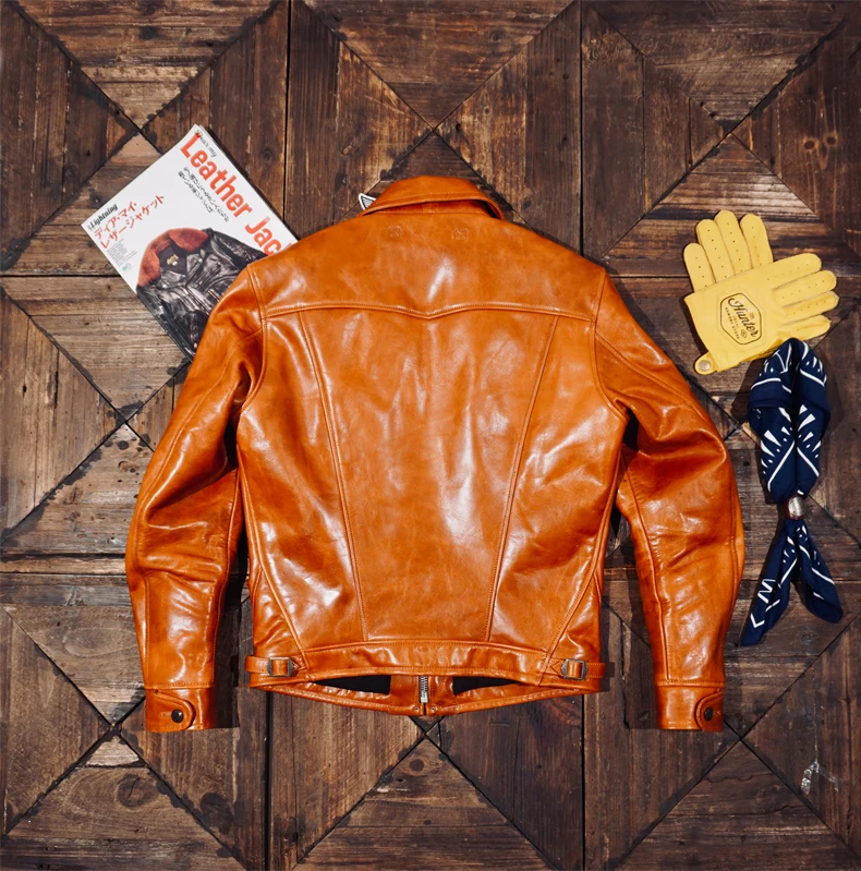 Tailor Brando Italian Full Grain Vegetable Tanned Horsehide Mendoza Vintage Genuine Leather Men's Motorcycle Jacket
