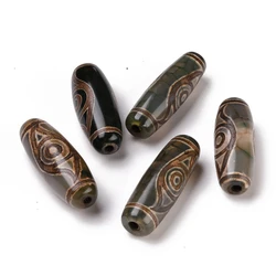 1pc Tibetan Style dZi Beads Natural Agate Beads Dyed & Heated Oval 2-Eye 28.5~32x10~12.5mm Hole: 1.5~3mm
