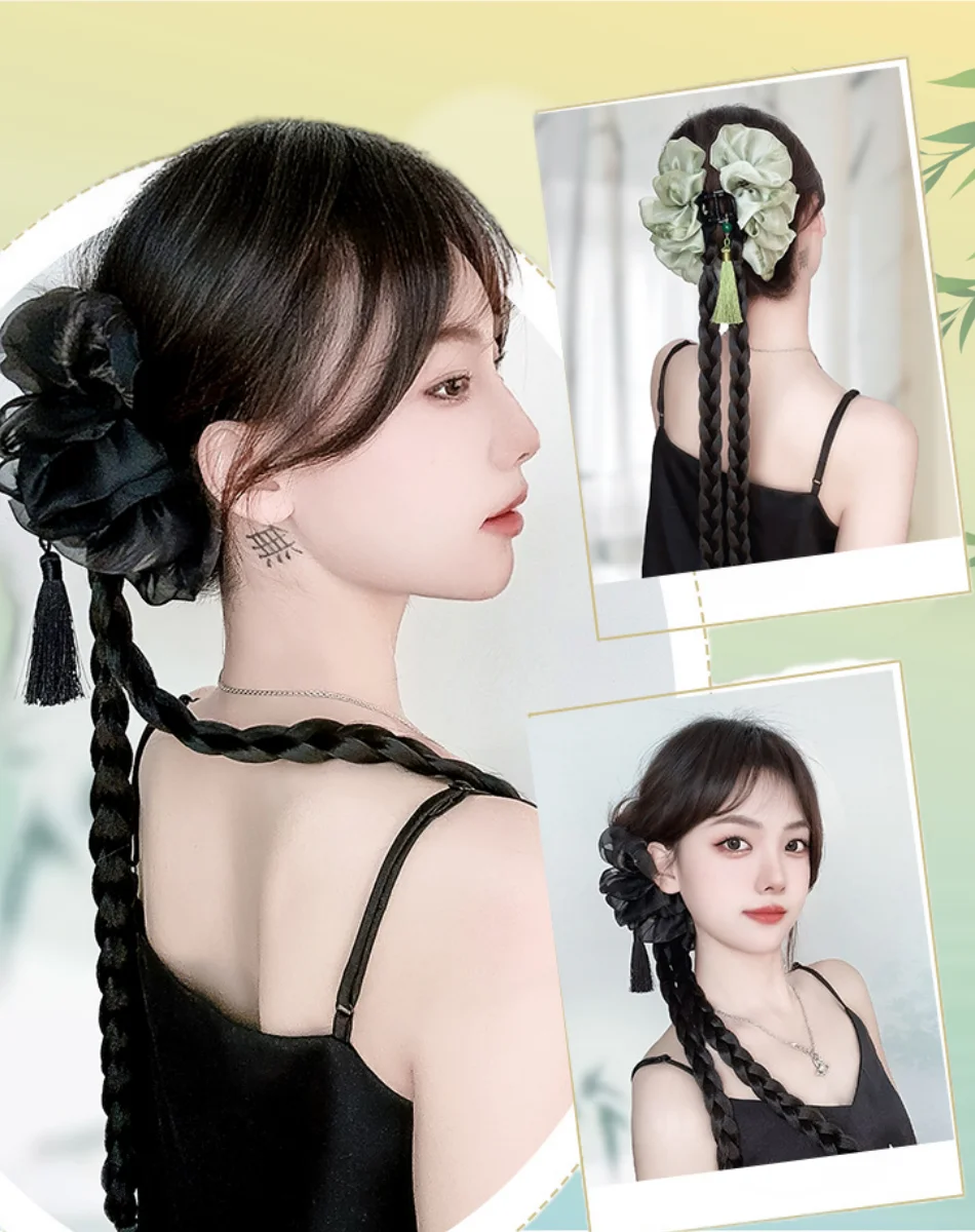 

New Chinese-Style Braided Wig Claw Clips, Bowknot Tassel Claw Clips, Synthetic Wig Braids - Suitable for Daily Use
