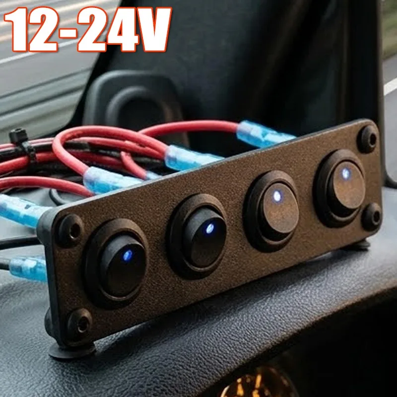 Universal 1-5 Gang Toggle Switch Panel 12V-24V Car Boat Marine RV Truck Blue LED Styling Accessories Marine Rocker Switch Parts