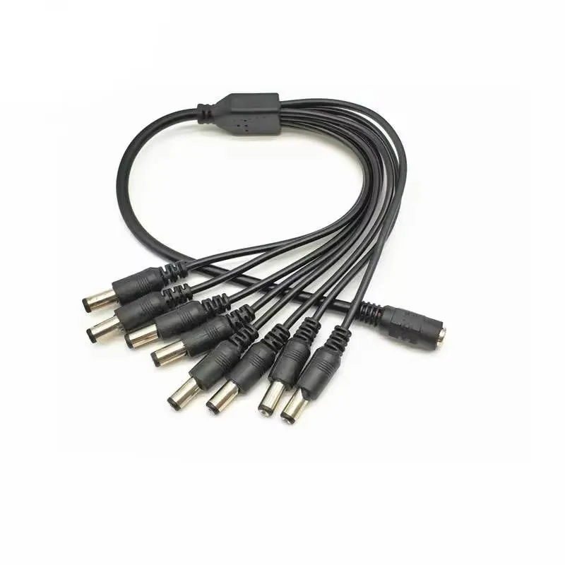 25pcs CCTV Splitter Cable 5.5x2.1mm 1 Female To 8 Male DC Power Plug Cable Splitter Adapter Electrical Accessories