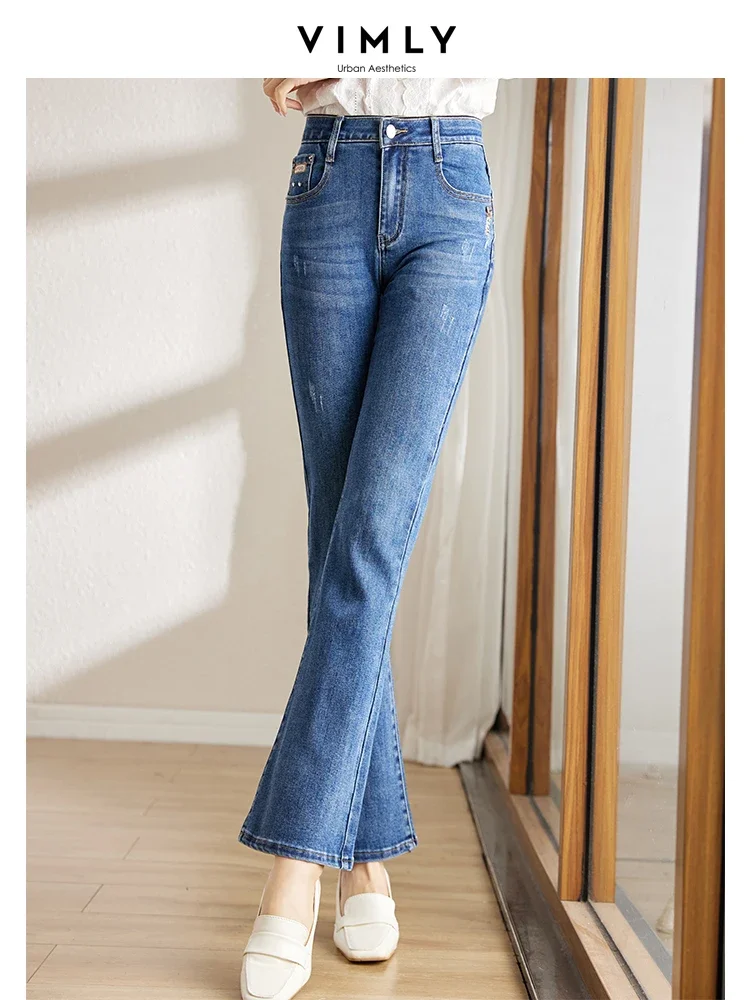 Vimly High Waist Flare Jeans Women Vintage Skinny Pant 2023 Spring and Autumn New Stretch Slim Fit Trouser Female Clothing 70711