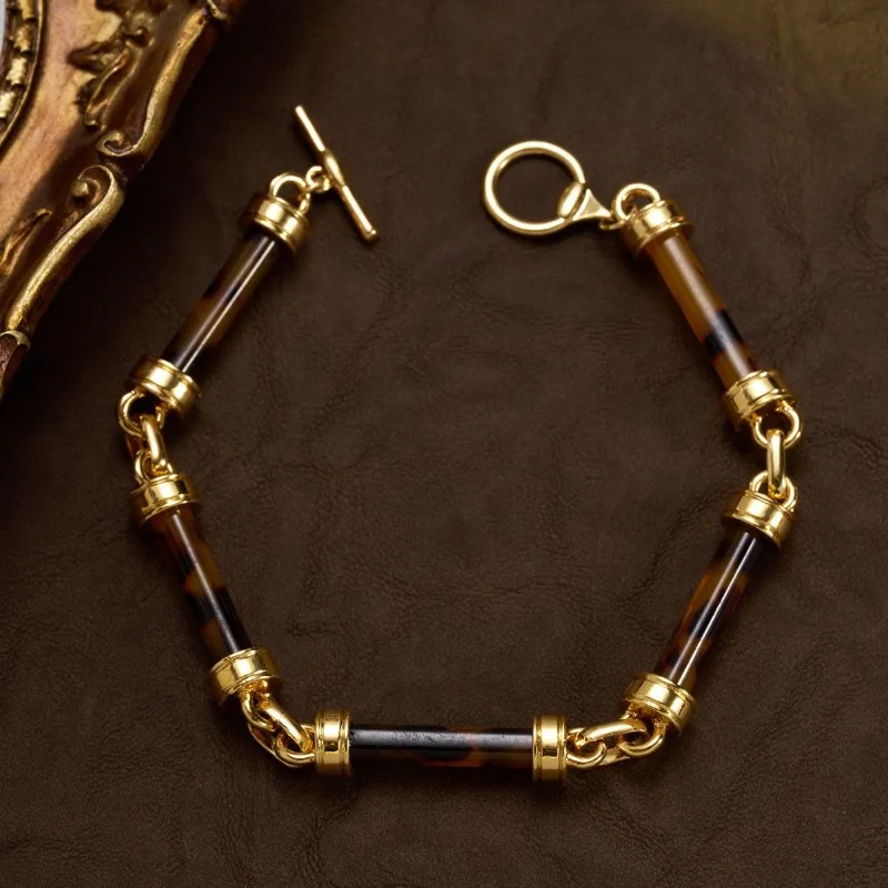 2026 New Acetate Tortoise Bamboo Necklace, Gold Elegant Luxury Leopard Pattern Retro Women Statement Jewelry