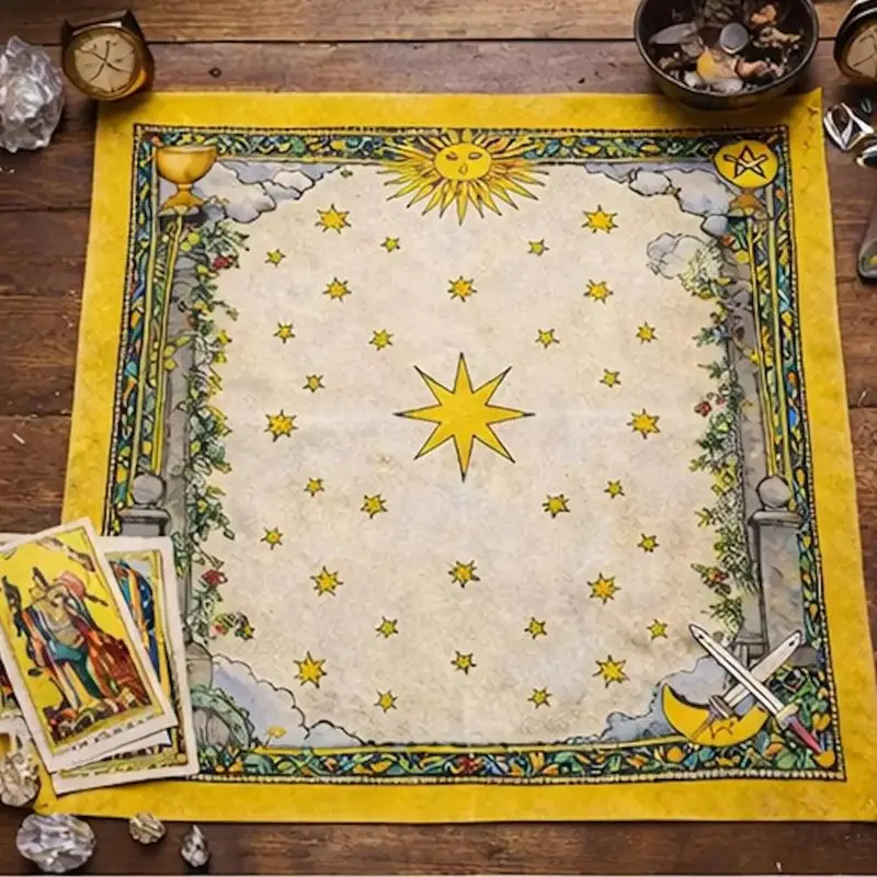 Tarot Altar Cloth Vintage Tarot Card Style Sun Star Cup Sword Wiccan Divination Mat for Witchcraft Spiritual Ritual Home Decor