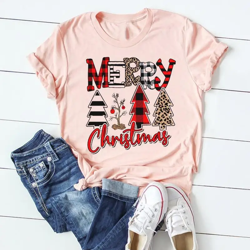 

Рождественская тема, Новогодняя праздничная одежда с принтом, футболка с коротким рукавом и круглым вырезом, эстетическая одежда в стиле Харадзюку