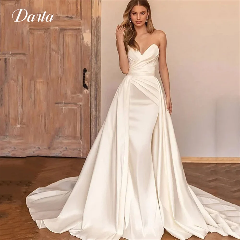 

Darla Boho Sexy Satin Mermaid Wedding Dresses With Detachable Train Sweetheart Sleeveless Bride Dressing Gowns Vestidos De Novia