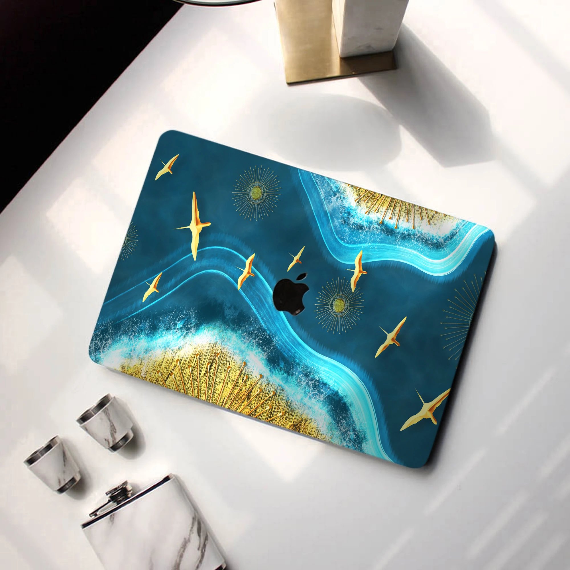 Modern Gold Sea Laptop Case For Macbook Air 13 M2 2022 A2681 A2337 A2179 A2338 M1 Chip Pro A2289 Macbook A1466 Case