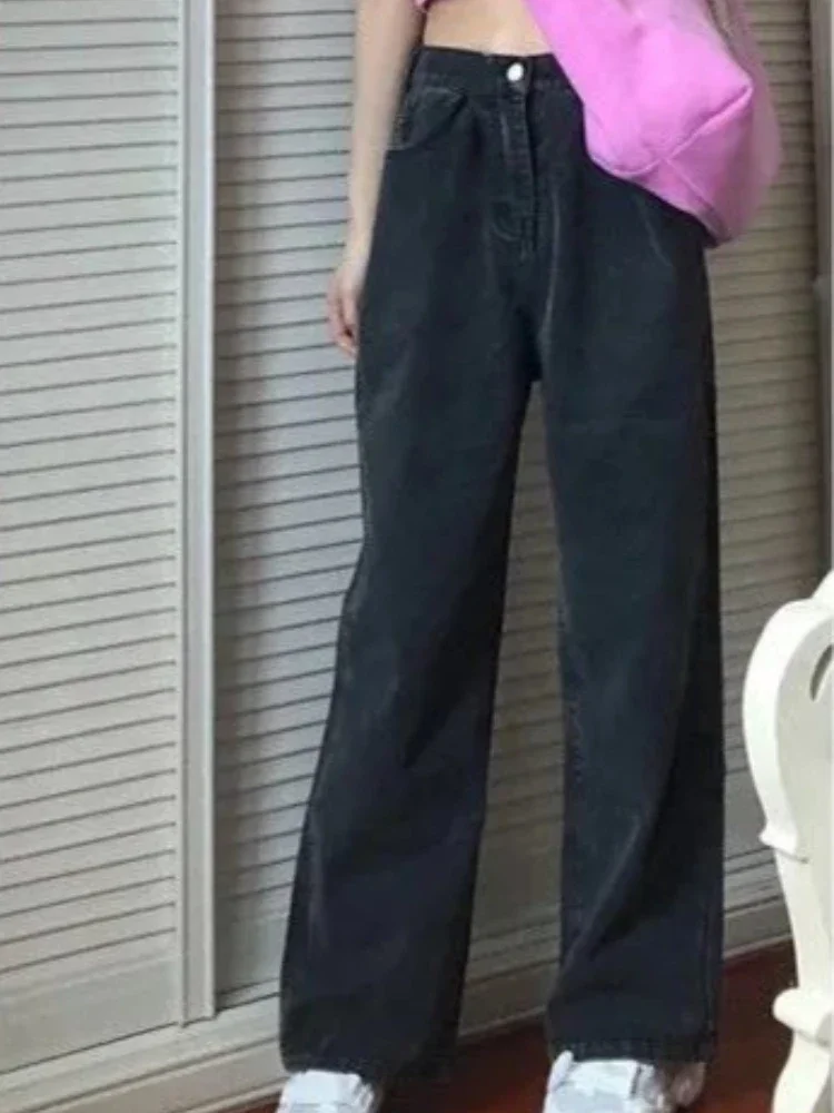 Jeans Women Straight Vintage Simple Denim Casual Feminie Spring Fall Korean Style Empire Ins Fashion High Street Solid All-match