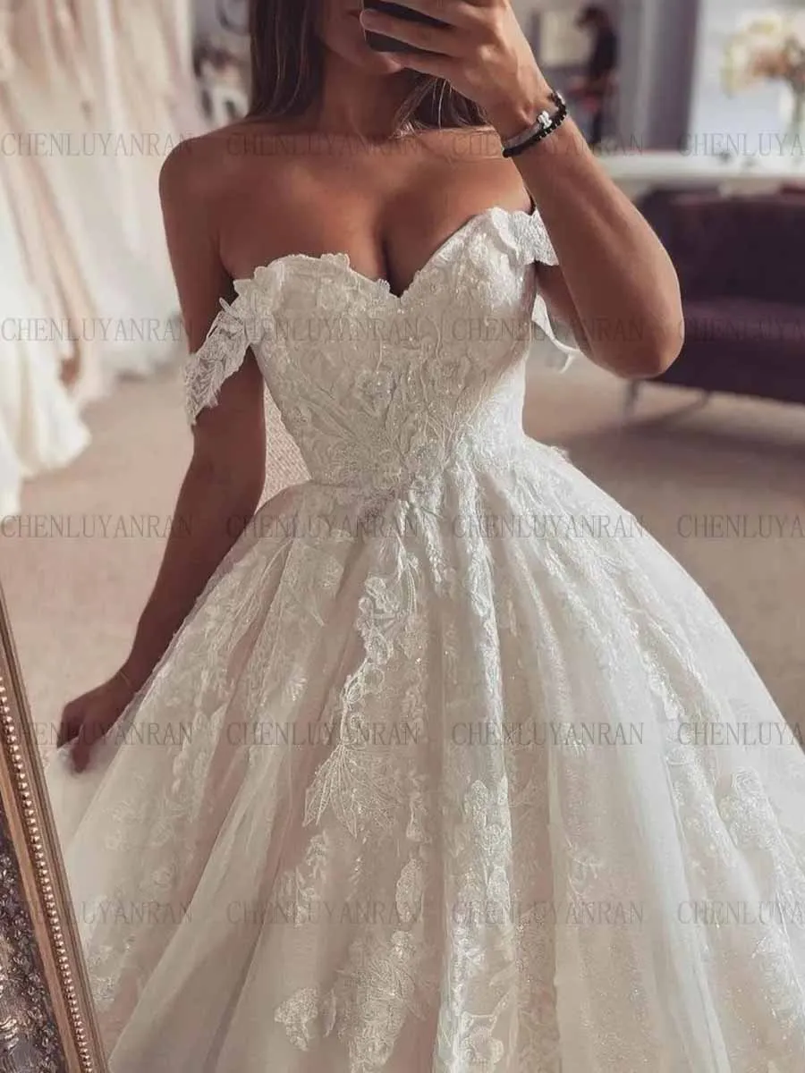 Shinny Fashion Wedding Dress For Women Sweetheart Applique Tulle Wedding Dress Luxury Sexy Dresses For Women فستان حفلات الزفاف